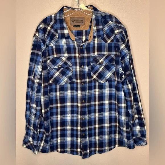 Legendary Stockyards Men’s Heavy Flannel Snap Down Shirt Size XL Blue - Picture 1 of 6